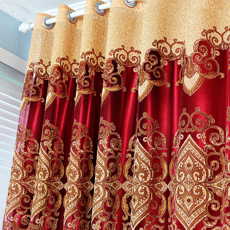 Royal Style Jacquard Beaded Grommet Curtains Polyester Heat Insulation Blackout Curtain Sets No Pilling No Fading No off-lining