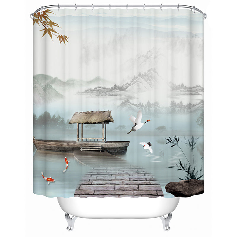 Unique Chinese Ink and Wash Painting Image Shower Curtain