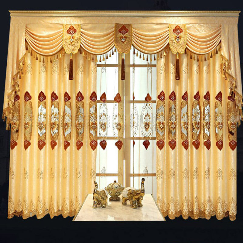 Luxury Window Curtains Floral Embroidery Hollowed-out Blackout Curtains and Sheer for Living Room Custom 2 Panels Gold Drapes