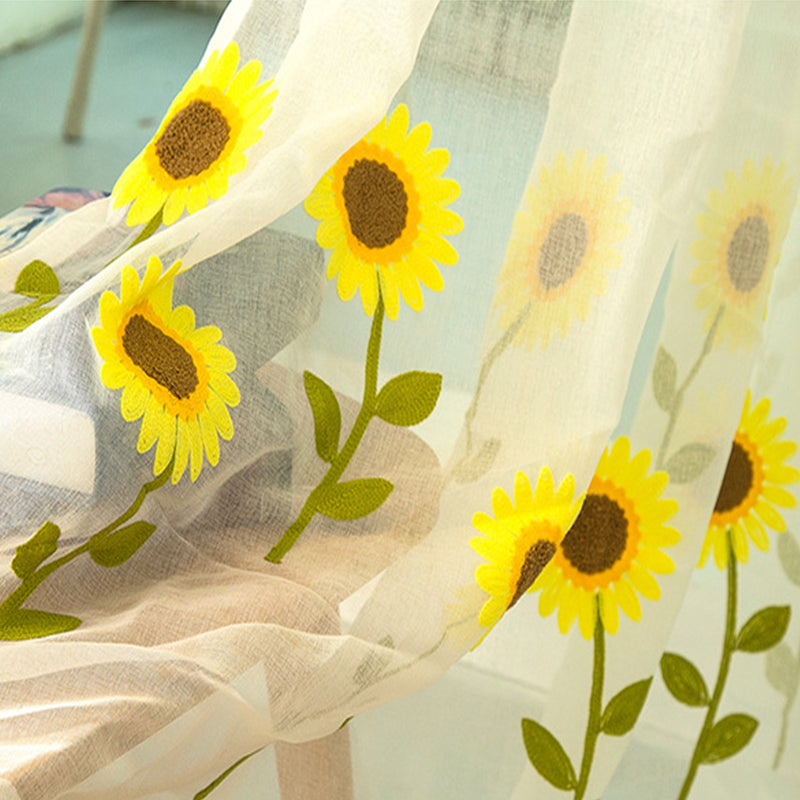 Blackout and Decoration Polyester Embroidery Blooming Sunflowers Modern Style Sheer Lining