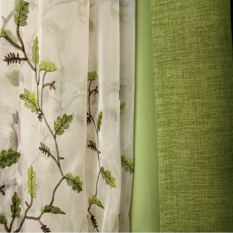 Blackout and Decoration Polyester Plain Weave Green Solid Modern Style Grommet Top Curtain