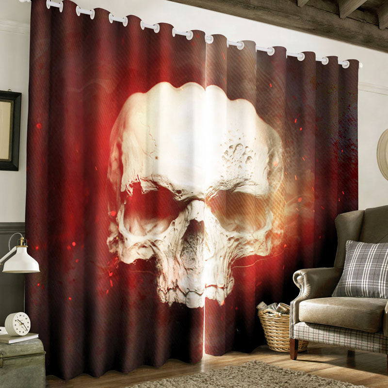 3D Terrible Skull Printed Thick Polyester 2 Panels Blackout Living Room Curtain