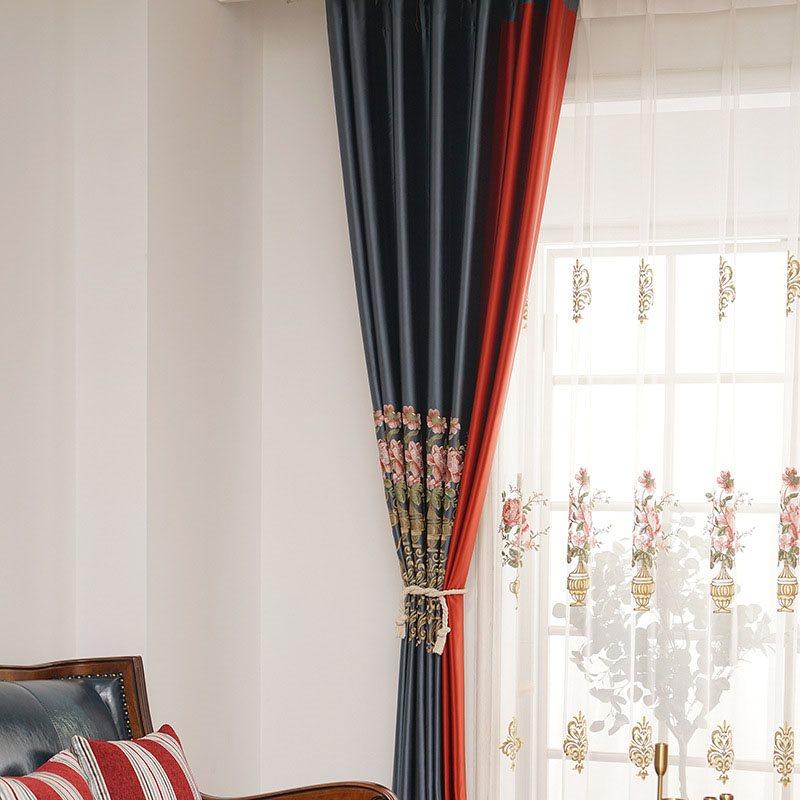 Elegant Embroidery Blackout Curtains Blocks Light Prevents UV Ray for Bedroom Living Room 2 Panels Window Curtains