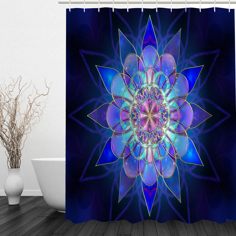 Abstract Blue Flower 3D Printed Bathroom Waterproof Shower Curtain