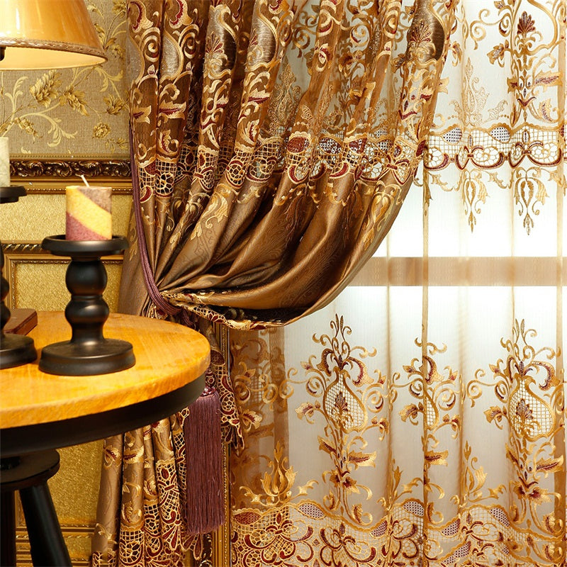 Nobel and Elegant European Style High Quality Organza Embroidered Damask Sheer Curtain