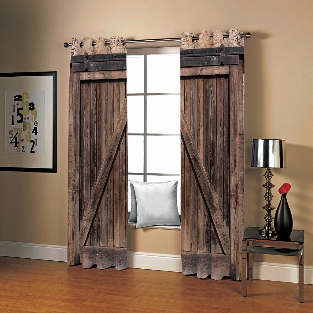 3D Old Wooden Barn Door Decorative Polyester Custom Blackout Curtains for Living Room and Bedroom