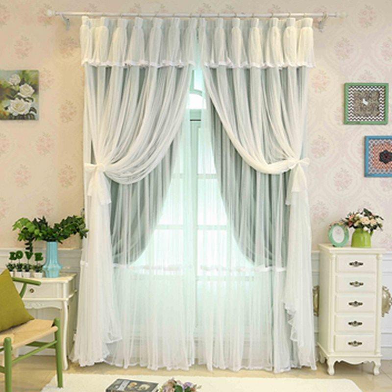 Princess Style  Blackout Curtains Green Sheer and Cloth Sewing Together Blackout Custom Curtain Set