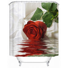 3D Red Rose in Water Printed Polyester Bathroom Shower Curtain