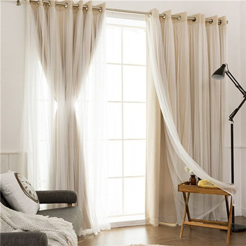 Double Layer Blackout Eyelet Curtains Lace Solid Window Curtain Sets for Living Room Bedroom Decoration 2 Panels High Shading Rate