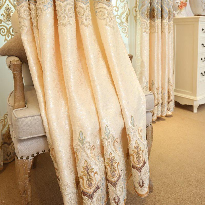 Yellow Embroidery Blackout Curtains Tulle Elegant Window Shading Curtains Sheer for Living Room Bedroom Custom Set of 2 Panels Drapes