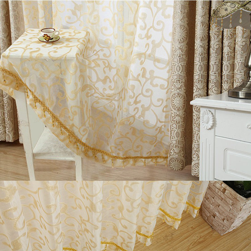 European Style Contemporary Beige Two Panels Custom Sheer Curtains Polyester Net Drapes for Living Room