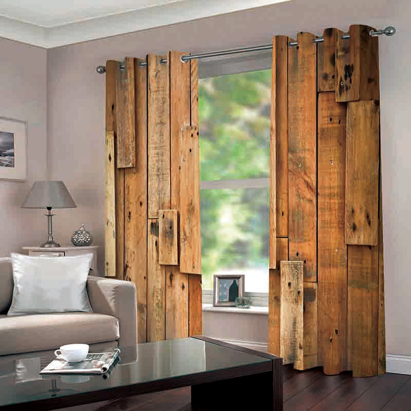 3D Vintage Rustic Theme Realistic Wooden Doors Blackout Decorative Curtain for Living Room