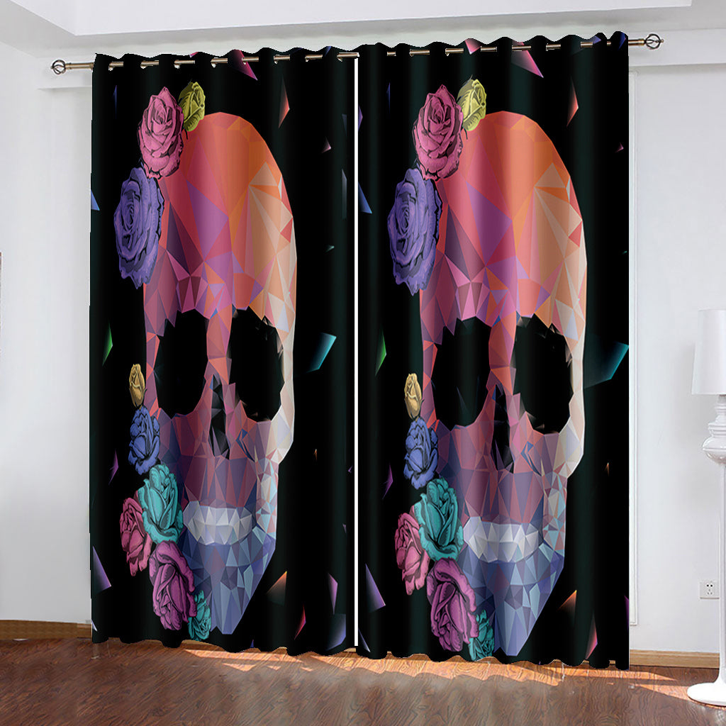 Halloween 3D Printed Curtains Skull and Flower Blackout Decoration Window Shading Curtain Custom 2 Panels Drapes