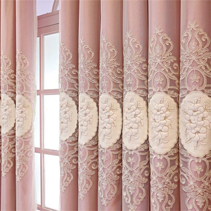 Floral Embroidery Window Curtain Set European Double Curtain Sheer and Lining Blackout Curtains for Living Room Bedroom 2 Panels Drapes Decoration