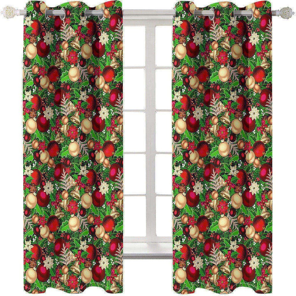 Christmas 3D Blackout Curtains Xmas Fir Twigs Vibrant Balls Print Living Room Bedroom Window Drapes 2 Panel Set