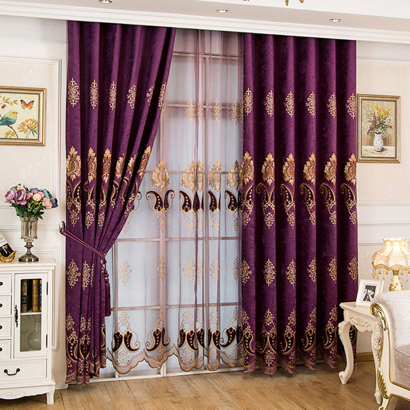 Purple Sheer Curtains Voile Embroidery Sheer Curtains Noble and Elegant for Living Room Bedroom Decoration Custom 2 Panels Drapes Breathable Drapes