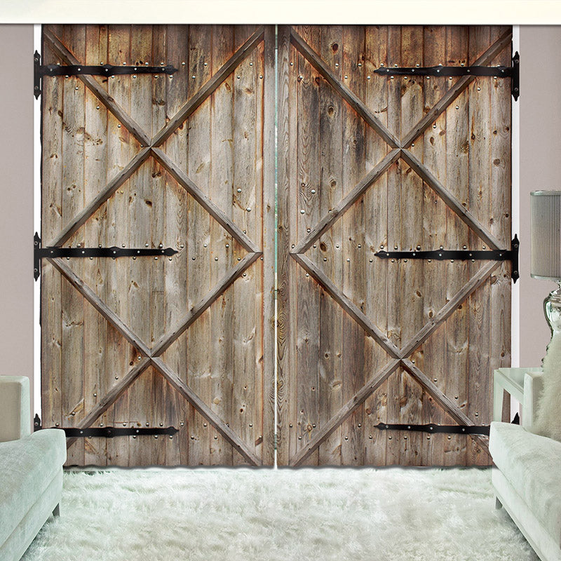 3D Vintage House Old Wooden Barn Door Printed Curtains