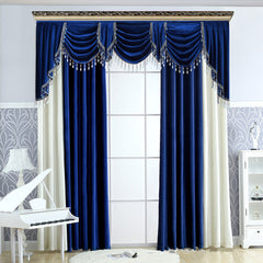 Luxury European Window Curtains Grommet Shading Curtains Blue and White Flannelette Blackout Curtains Valance Custom 2 Panels Drapes for Living Room Bedroom