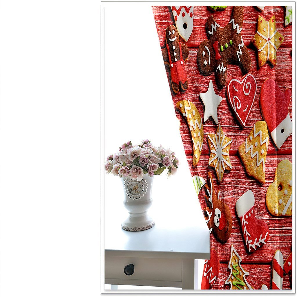 3D Blackout Curtains Red Xmas Snacks Print Curtains for Living Room Bedroom Window Drapes 2 Panel Set