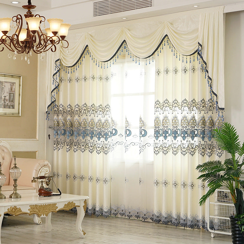 New European Elegant Floral Embroidery Sophia Shading Curtains Luxurious Hollow Curtains for Living Room Bedroom Decoration Custom 2 Panels Drapes Polyester Blend