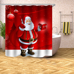 Christmas Red 3D Curtain Set Santa Claus and Gifts Bathroom Partition Curtain Durable Waterproof Mildew Proof Polyester