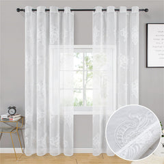 Simple Style Tulle White Coffee Embroidery Sheer Curtains for Living Room Bedroom Decoration Custom 2 Panels Breathable Voile Drapes