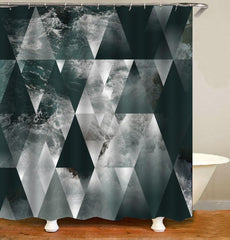 3D Shower Curtain Gray Black Triangle and Waves Pattern Bathroom Partition Curtain Set Durable Waterproof Mildew Proof Polyester