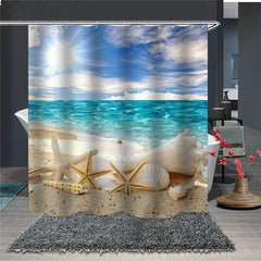 3D Starfish and Blue Sea Landscape Waterproof and Mildewproof Polyester Shower Curtains