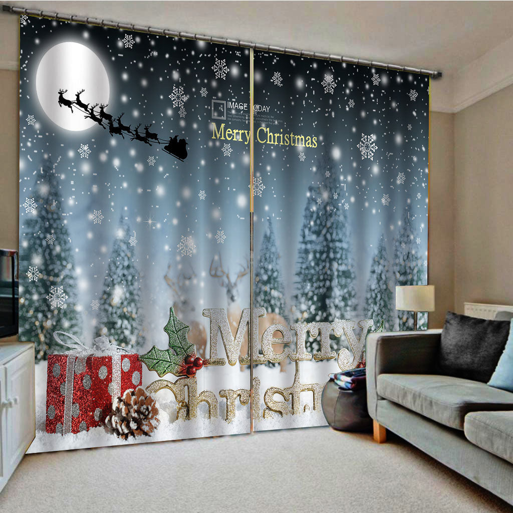 3D Christmas Snow Night Printed Blackout Curtain Festival Home Decor