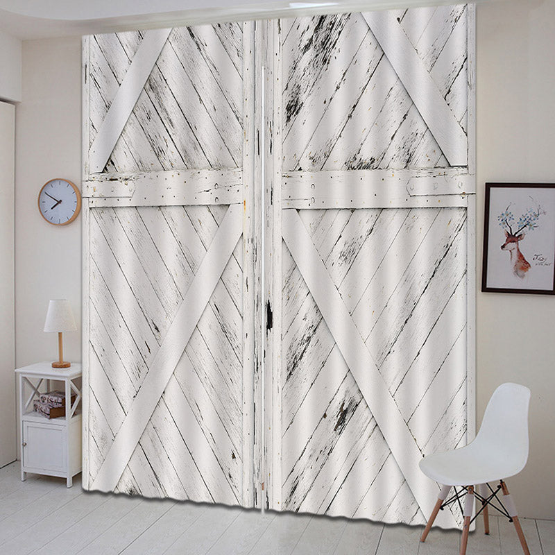 3D Antiqued Look Old Wooden Barn Door Printed Curtain Custom 2 Panels Drapes for Living Room Bedroom Decoration No Pilling No Fading No off-lining Polyester