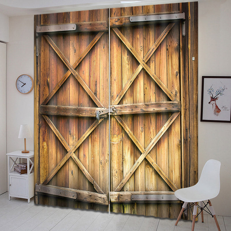 3D Locked Rusty Barn Door Country Style Vivid Blackout Curtains 2 Panels