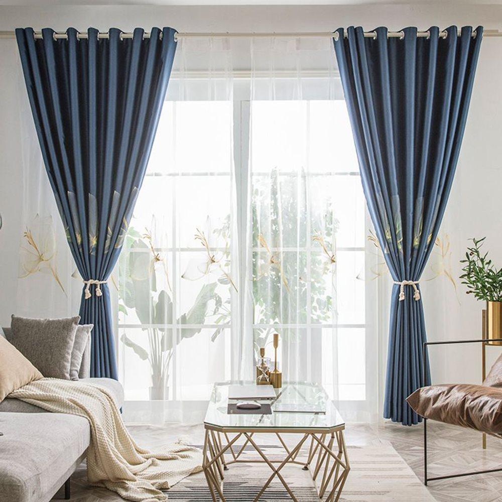 Modern Simple Blue Floral Shading Curtains for Living Room Bedroom Blackout Curtain Custom 2 Panels Drapes Decoration No Pilling No Fading No off-lining Heat insulation Sun Protection