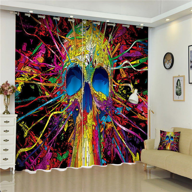 3D Brilliantly Colored Skull Printed Amazing Scenery 2 Panels Decorative and Blackout Curtain