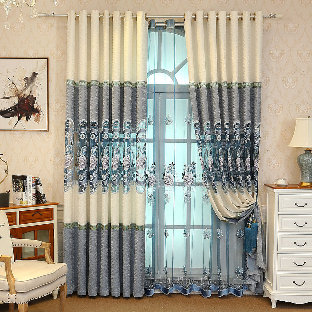 Blackout Curtains Floral Hollow-out Embroidery Window Curtains European Elegant Shading Curtains Sheer for Living Room Bedroom Decoration Custom 2 Panels