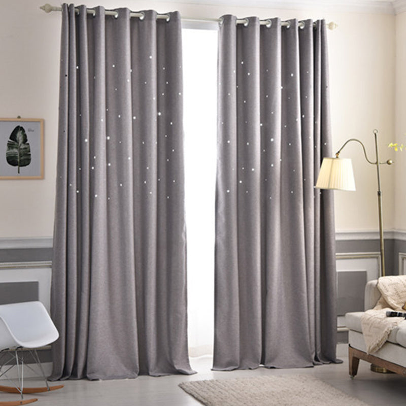 Decorative and Blackout Thick Polyester Hollowing Stars Korean Style 2 Panels Curtain