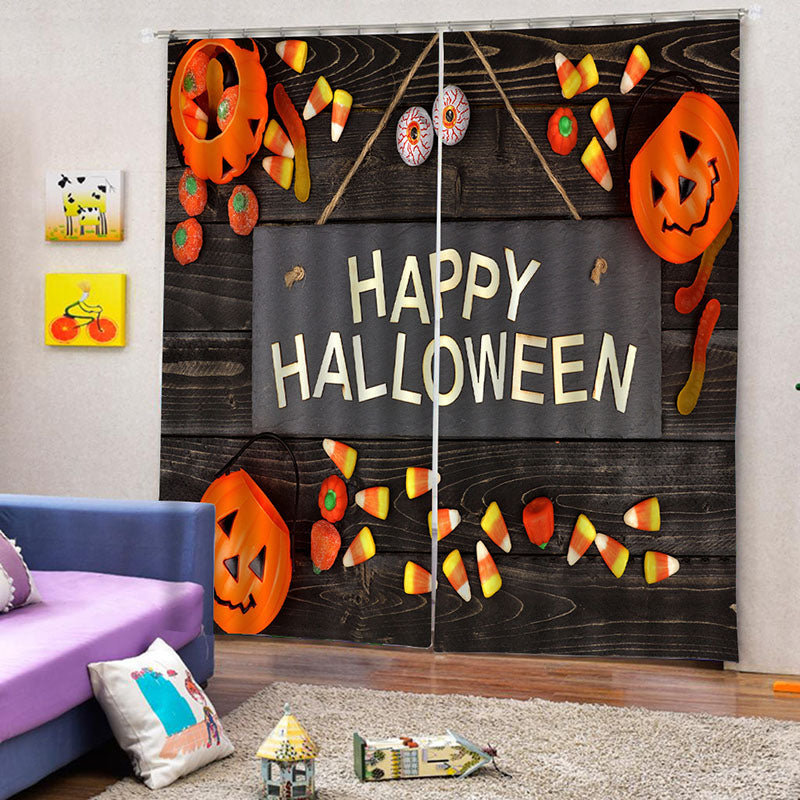 Happy Halloween 3D Printed Blackout Decorative Window Curtains Custom 2 Panels Drapes No Pilling No Fading No off-lining