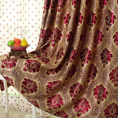 Gold Floral Embroidery Soft Blackout Curtain 2 Panels Grommet Drapes Shading Curtain Breathable Sheer