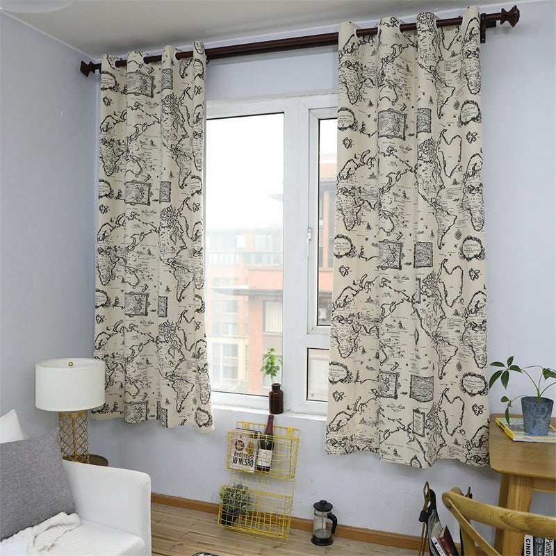 Blackout Map Printed Grommet Top Custom Curtain