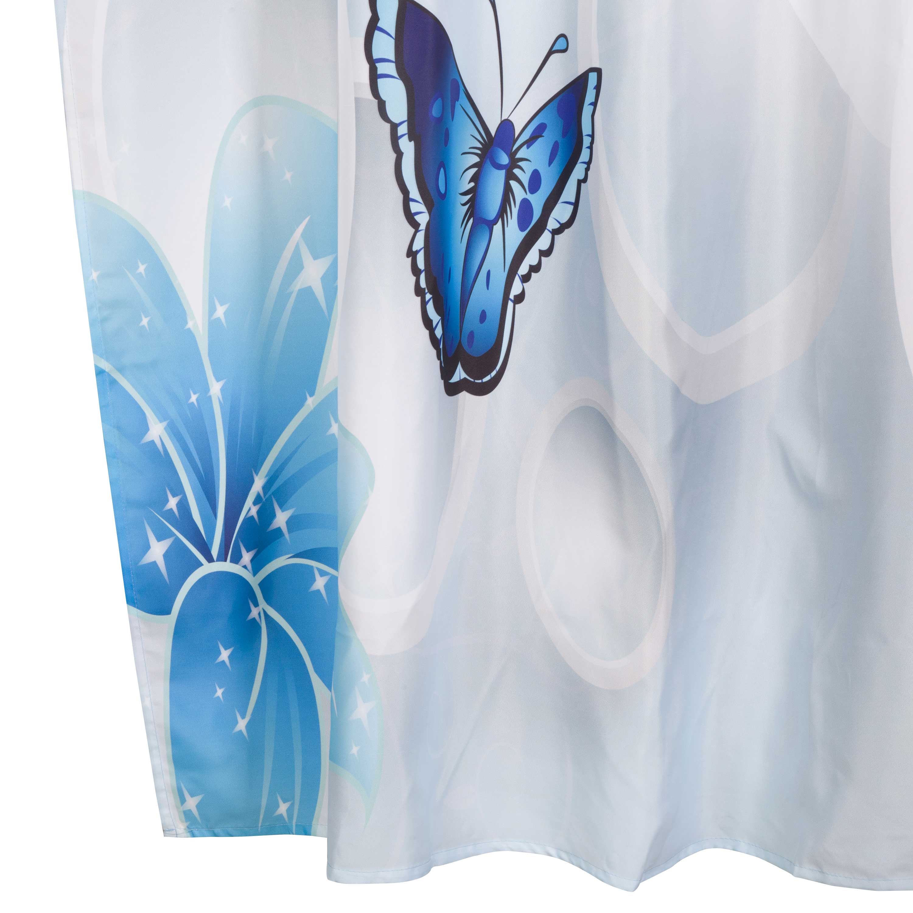 3D Butterflies and Flowers Printed Polyester Sky Blue Bathroom Shower Curtain