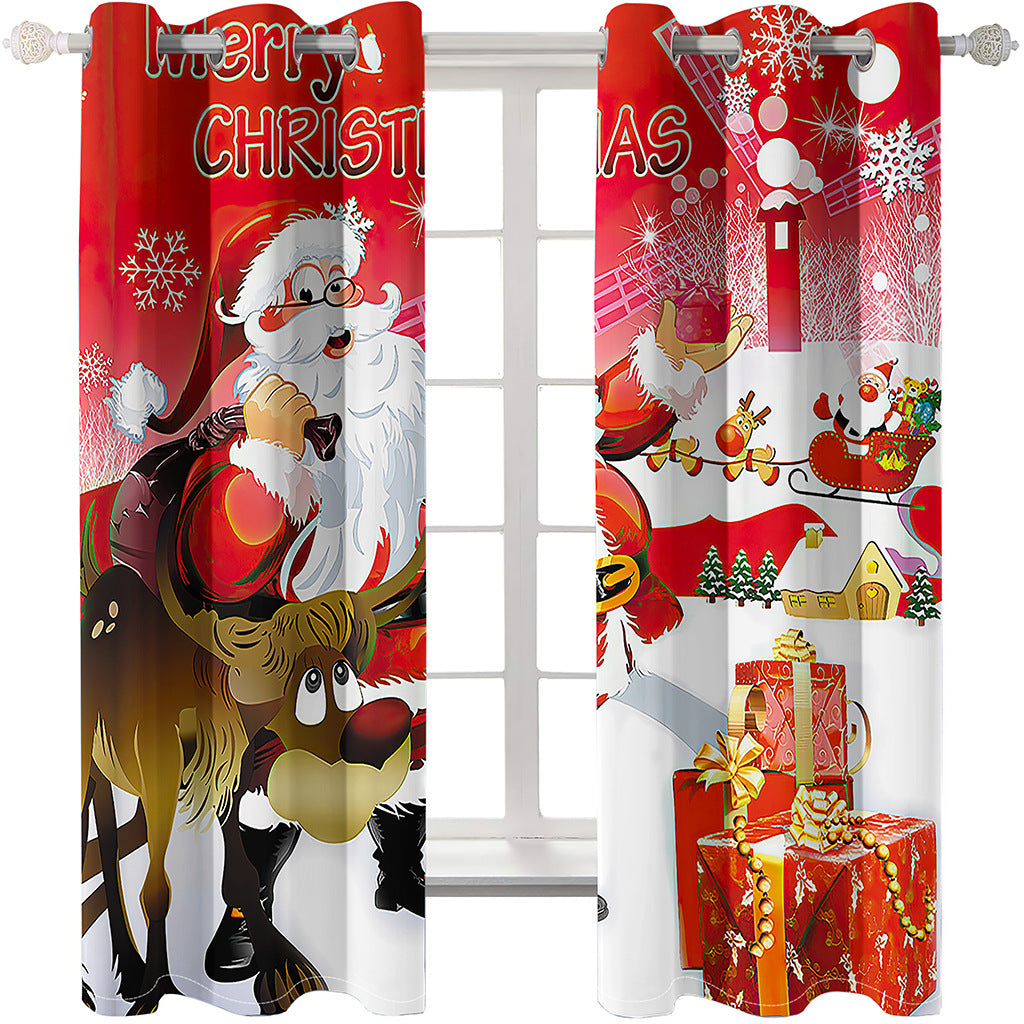 Santa Claus 3D Print Christmas Red Curtains Polyester Blackout Custom Christmas Curtains for Living Room and Bedroom