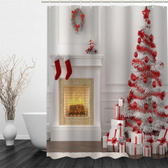 3D Red Christmas Tree Socks Printed Polyester Waterproof Antibacterial Eco-friendly Shower Curtain