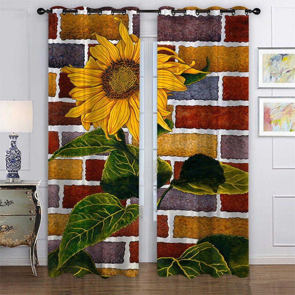 3D Printed Blackout Curtains Sunflower Wall Pattern 2 Panels Drapes for Living Room Bedroom Decoration No Pilling No Fading No off-lining Polyester