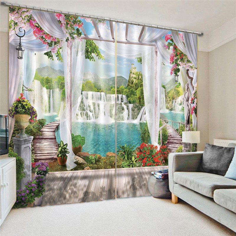 Blackout Creative Window Curtains 3D Scenery Print 260 Gram Weight for Better Shading Effect and Water-Repellent Fabrics Non-PVC