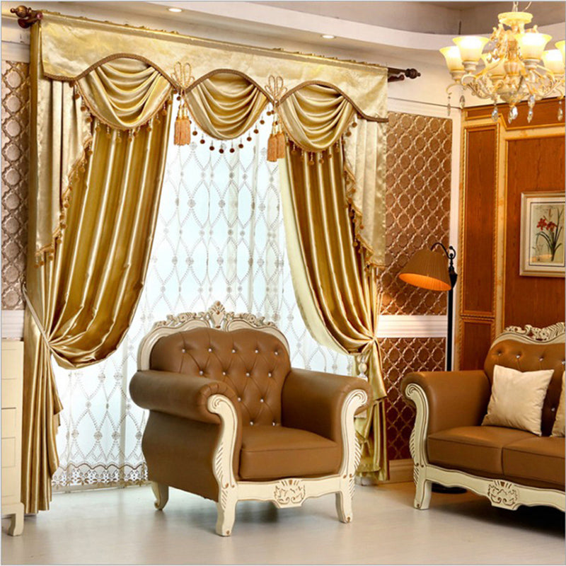 Golden Blackout Curtains Elegant Shading Curtains Valance for Bedroom Living Room Custom Room Darkening Window Curtains 2 Panels Drapes