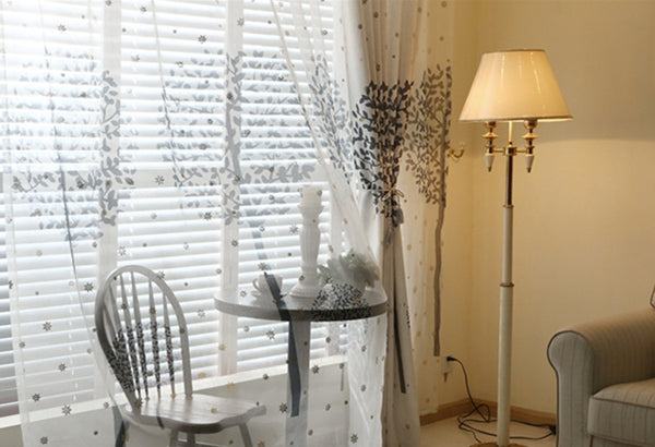 Concise Grey Tree Printing Shading Cloth & Sheer Curtain Sets