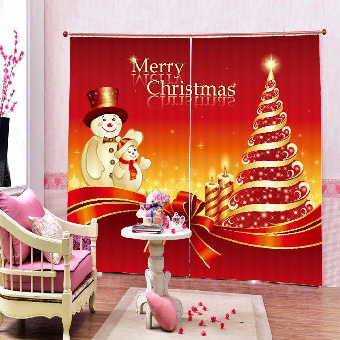 Cartoon Snowman Father and Son Printing Christmas Theme 3D Curtain