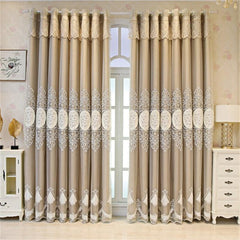 European Double Window Curtain Set Floral Embroidery Curtain Sheer and Lining Blackout Curtains for Living Room Bedroom 2 Panels Drapes Decoration